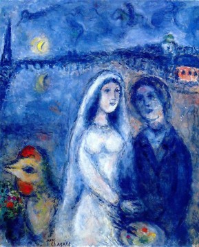 Marc Chagall Painting - Recién casados con toalla Eiffel de fondo contemporáneo Marc Chagall